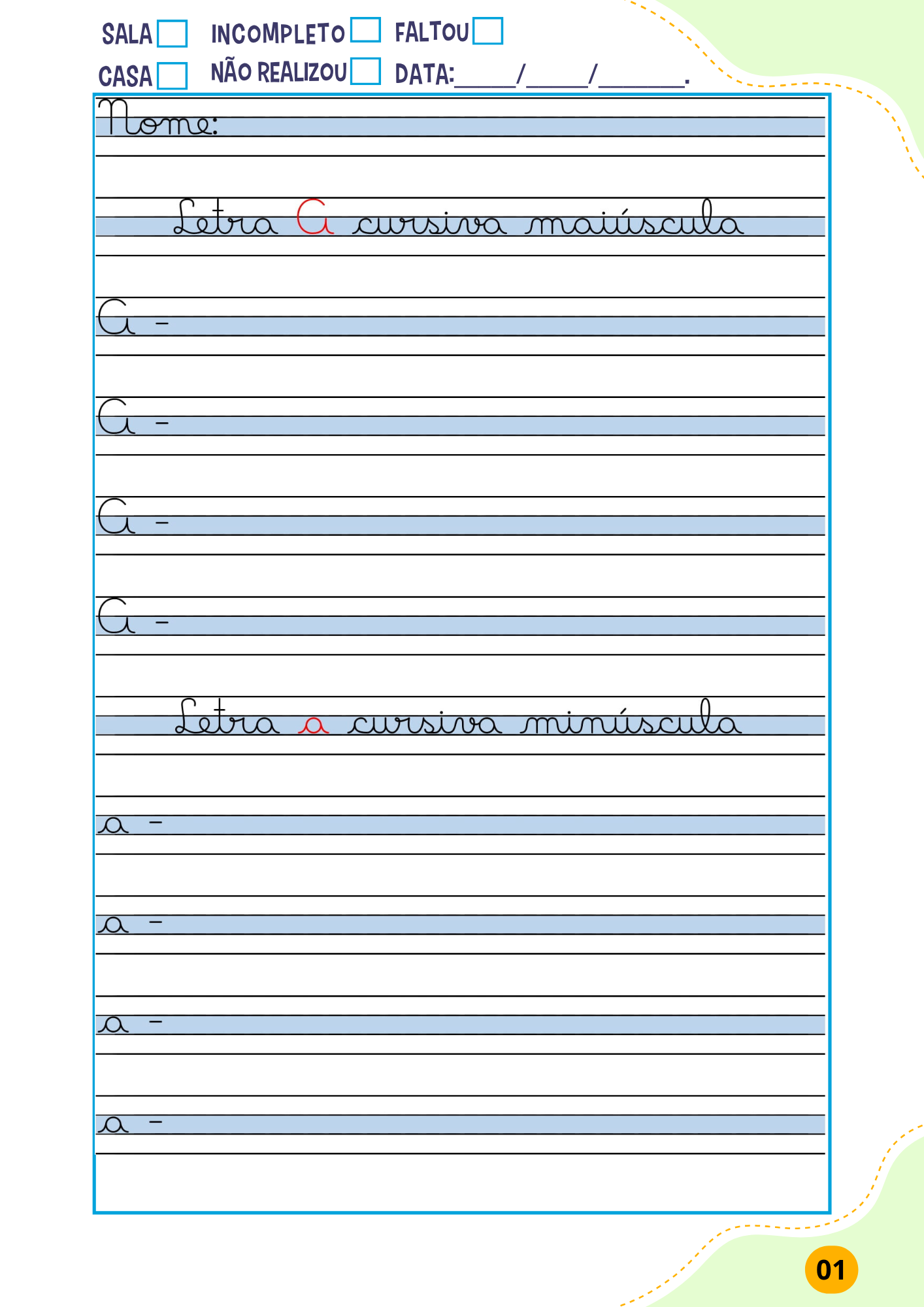 Página do caderno silábico