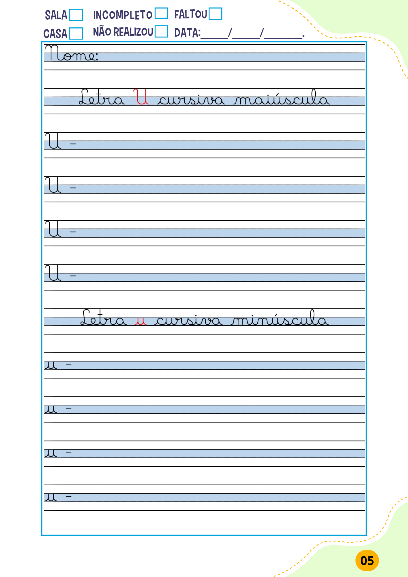 Página do caderno silábico